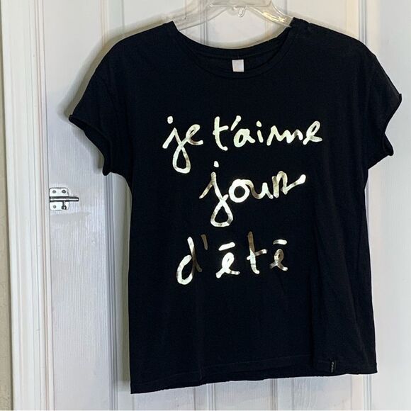 Je t'aime Tee in Black with Gold Foil Print Size Small - Picture 3 of 11